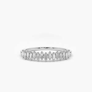 Anillo Apilable de Oro Blanco Sólido de 14k con Baño de Rodio y Diamantes Baguette Verticales de 0.26 CT para Mujer, Certificado, Nueva Llegada - Product Image 2