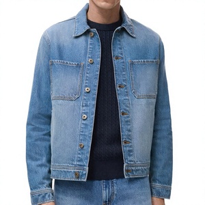 Chaqueta de Mezclilla Lavada para Hombre, Corte Regular, Cuello Mao, Logotipo Frontal, Transpirable, Ropa Casual de Invierno - Product Image 1