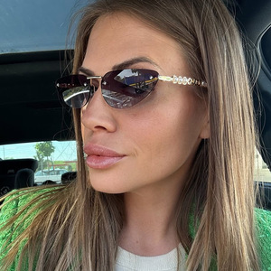 European and American INS Fashion Metal Sunglasses for Women Small <b>Frame</b> Triangle Rimless with Pearl Temple UV400 Optics - Product Image 3