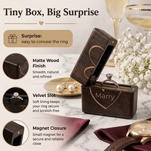 Caja de madera para anillo de compromiso, pequeña, delgada y plana, para propuesta de matrimonio, caja de madera de nogal para ceremonia de boda - Product Image 1