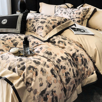Haute vente luxueux fil coton quatre pièces ensemble rétro imprimé léopard housse de couette draps
