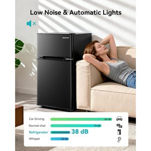 Réfrigérateur Euhome 3,2 pieds cubes à 2 portes avec congélateur, compact, noir, dégivrage automatique, refroidissement direct, pose libre - Product Image 6