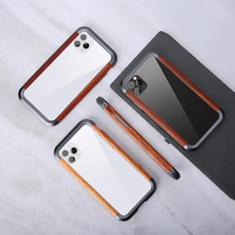 Shockproof Aluminum Metal Bumper for iPhone Natural Wood Bumper Case
