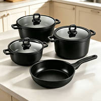 Ustensiles de cuisine classiques en aluminium moulé, couvercles en verre trempé, revêtement antiadhésif, poêle à frire, casserole, faitout pour la cuisson, durables et écologiques