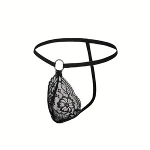 <b>Men</b> Lace <b>Thong</b> Underwear Black Low Rise Polyester Spandex Nylon Sexy Lingerie Spring 2024 - Product Image 1