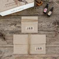 Pochette à rabat en lin écologique avec cordon en jute tressé, pour maquillage, soins de la peau, huiles essentielles, emballage cadeau