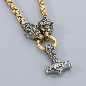 Collana bizantina KALEN Punk acciaio inossidabile <span class=keywords><strong>con</strong></span> <span class=keywords><strong>ciondolo</strong></span> testa di <span class=keywords><strong>lupo</strong></span> nordico - Product Image 3