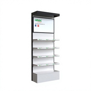 Highbright Black Top Header Single Upright Pegboard Back Retail <b>Floor</b> Display Shelving Solution - Product Image 1