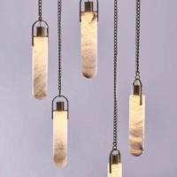 Lustre linéaire LED 5 lumières en marbre et métal avec suspension cylindrique à chaîne, intensité variable, garantie 5 ans, pour salle à manger moderne
