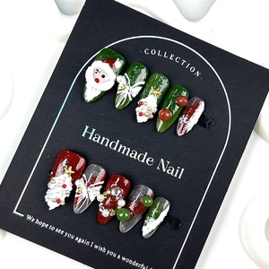 Navidad 10 Uds <span class=keywords><strong>uñas</strong></span> postizas de lujo Venta caliente francés hecho a mano acrílico Prensa en <span class=keywords><strong>uñas</strong></span> artificiales reutilizables para niñas - Product Image 1