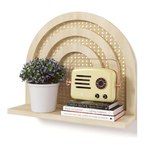 Wooden Wall <b>Shelf</b> Bohemian Style Rattan Arch Design Natural Color Wall Mounted Storage <b>Rack</b> For Living Room Bedroom Display - Product Image 5