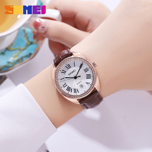 Skmei Women's Quartz Watch Round Analog Leather Strap With Calendar Feature Rose Gold Case - Product Image 4