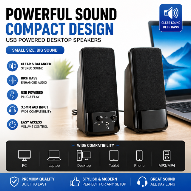 Professional Laptop PC Computer Accessory Active 2.0 Gaming Speaker USB Wired Audio Music Bass Speaker