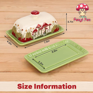 Porte-beurre en porcelaine avec couvercle, design personnalisé en forme de champignon, en céramique - Product Image 2