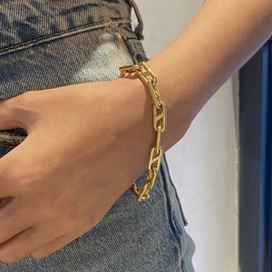 Bracelet chaîne à maillons épais unisexe en acier inoxydable plaqué or anti-ternissement, fait main, tendance, vente en gros de bijoux personnalisés, cadeau - Product Image 3