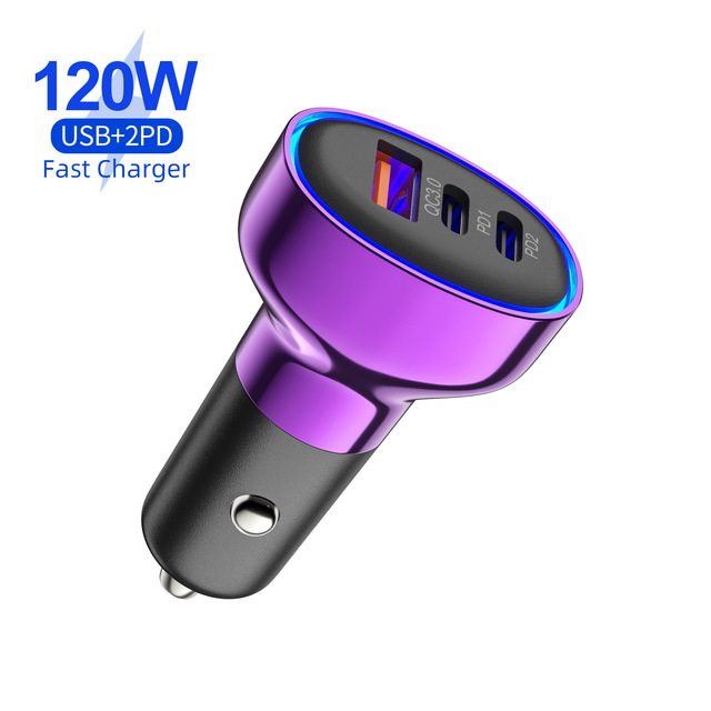 New ACC Electroplating Blu-ray USB-A 60W Fast Charging Universal Car Charger with Cigarette Lighter Conversion Plug
