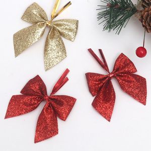 Ornements de Noël en forme de nœud 5x5cm, rouge et or, pailletés, en forme de papillon, décorations pour arbre - Product Image 2