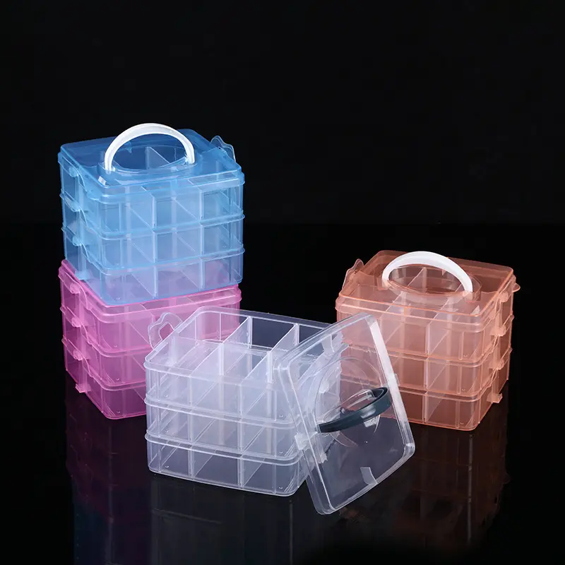 Hot Sale Baixo preço claro quadrado transparente plástico armazenamento caixa jóias armazenamento caso com divisores