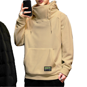 <b>Thick</b> <b>Fleece</b> Solid Loose Fit Men's Autumn Winter High Neck Hooded Windproof Hip Hop Hoodies Pocket Eco-Friendly Breathable - Product Image 1