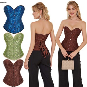 Brown Clothes Women Sexy Lingerie Jacquard Floral Pattern Lace up Boned Plus Size Overbust Corset Bustier <strong>Bodyshaper</strong> Top - Product Image 1