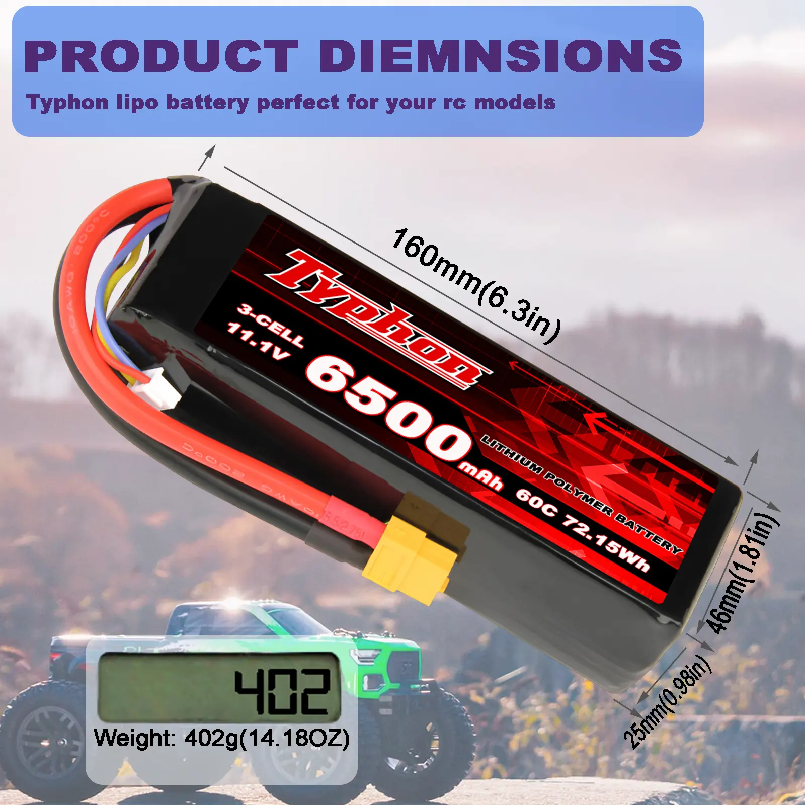 Hochwertige Typhon Lithium batterie 11.1v 6500mah 60c 3s Lipo batterie für RC Auto LKW RC Fahrzeuge Truggy Buggy Tank Hubschrauber