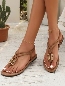 Ladies Bohemian Wood Bead Thong <b>Sandals</b> <b>Elastic</b> Ankle Band Cross‑strap Flat Summer Casual Footwear - Product Image 4