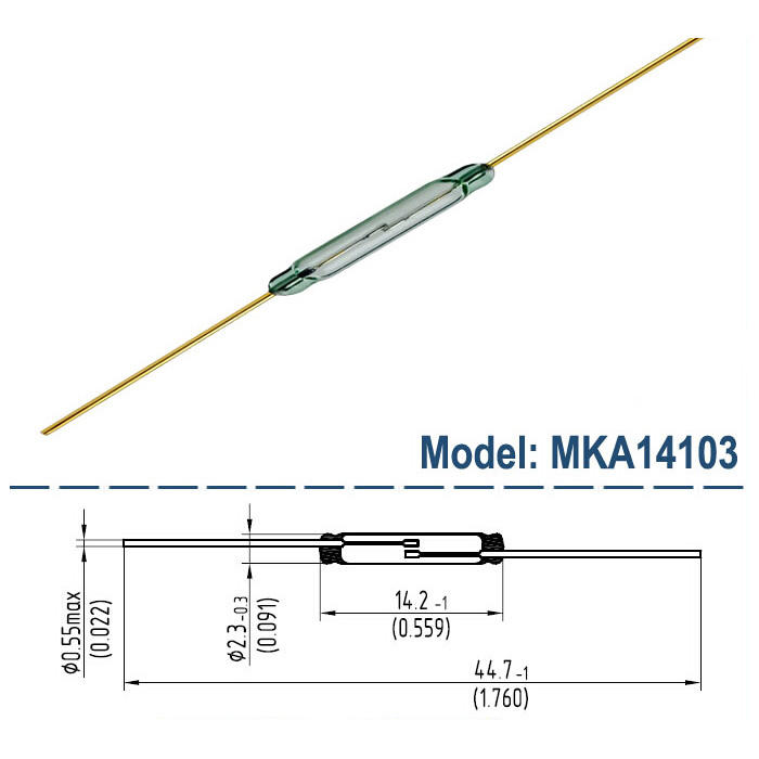 10mm Glass Tube Magnetic Reed Switch Sensor MKA-10110, SPST Contact, 2 ...