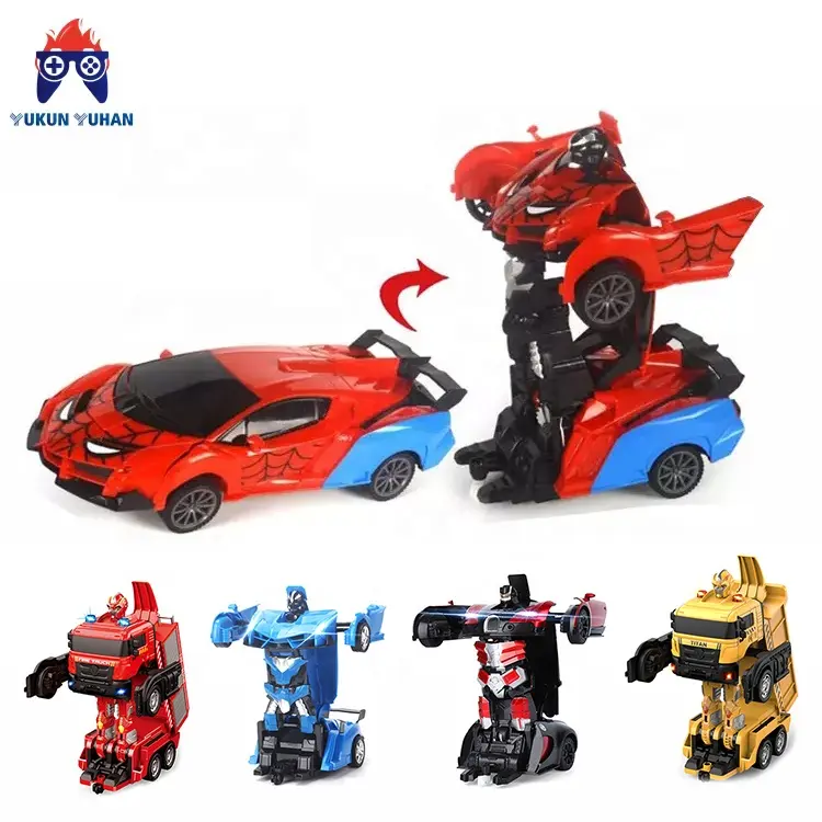 Amazon Hot Selling Multiple Types RC Deformation Car Children's Toys 1:16 Five-Way Remote Control One Button Transform Robot Toy