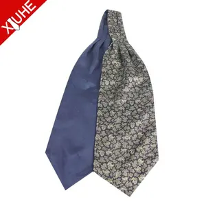 men's pleated 100% silk printed wedding cravat tie