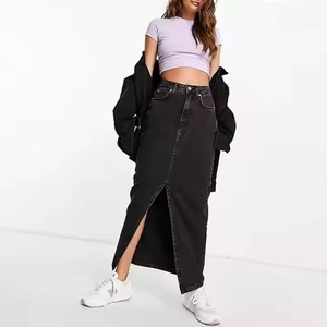 Jupe en jean noire délavée personnalisée, nouveau design, en coton, pour femme - Product Image 2