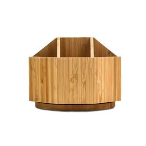 Bamboo Rotating <b>Pen</b> Holder Round 18L Desktop Storage <b>Box</b> For Stationery Cosmetic Organizing - Product Image 1