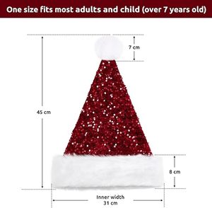 Chapeau <span class=keywords><strong>de</strong></span> Père Noël à paillettes Chapeau <span class=keywords><strong>de</strong></span> Noël pour adulte Chapeau <span class=keywords><strong>de</strong></span> Noël en peluche <span class=keywords><strong>de</strong></span> luxe avec pompon pour hommes et femmes - Product Image 6
