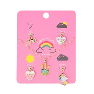 China Jewelry Supplier Wholesale Children Jewelry Sweet Cute Designs Heart Unicorn Charms Necklaces Set For Kids