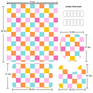Ensembles de tapis de salle de bain à carreaux en gros/personnalisés, 4 pièces, comprenant un couvre-siège de toilette, des tapis antidérapants, un tapis de bain et un rideau de douche - Product Image 2