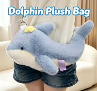 Kawaii tweekleurige dolfijn pluche schoudertas met sterdecoratie, verstelbare riem, aanpasbare knuffeldier crossbody tas