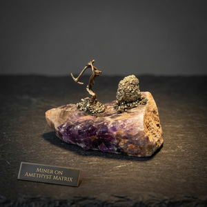 El adorno decorativo parece ser una figurita de minero de cristal de fluorita con una pequeña estatua de minero de metal que sostiene cestas. - Product Image 5