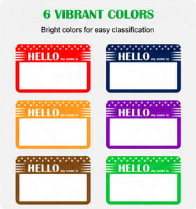 Etiquetas de nombre adhesivas rectangulares de 6 colores vibrantes, de papel, escribibles, para negocios y compras - Product Image 1