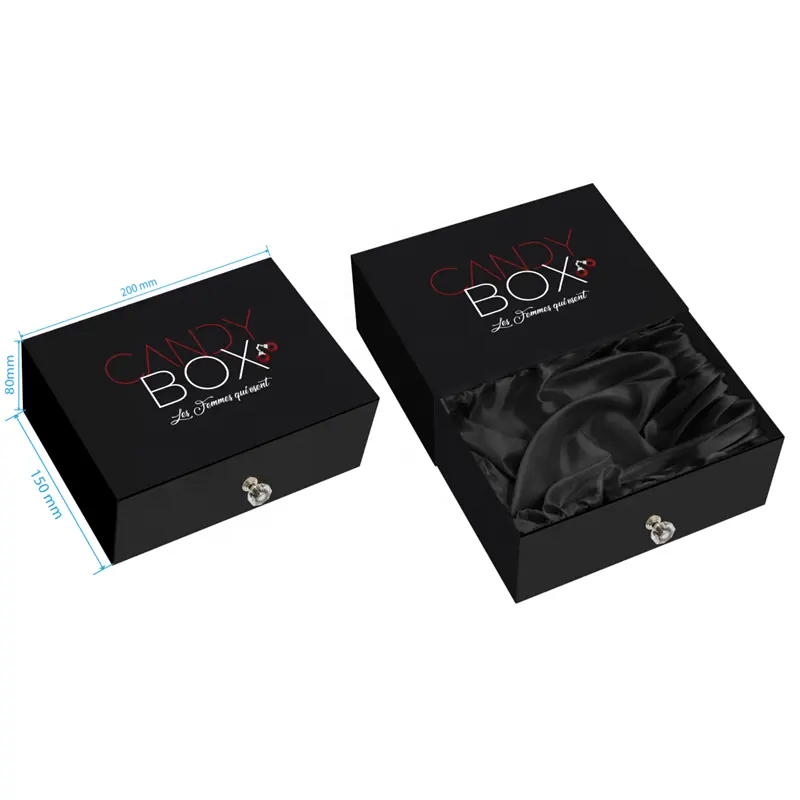 Custom Printing Sliding Out Drawer Box Packaging Jewelry Accessory Rigid Cardboard Black Luxury Gift Box For Hair Bundles