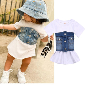 Conjuntos de Ropa de Verano para Niñas de 1 a 6 Años, Camiseta de Manga Corta + Vestido con Cinturón de Mezclilla, 2 Piezas, Conjuntos de Moda para Niñas, Ropa para Fiestas - Product Image 1