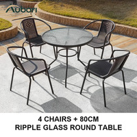 Ensemble de meubles de patio extérieur en rotin PE, table et chaises avec quatre chaises et plateau rond en verre de 60 cm pour jardin et patio