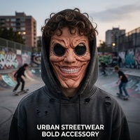 Masque de visage complet en latex effrayant avec de grands dents, yeux creux, pour Halloween, cosplay, accessoires de fête