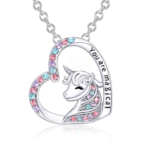 Nuova Collana e Orecchini a Perno Zibi Europa e America, Pendente a Forma di Cuore con Cavallo in Sette Colori - Product Image 1