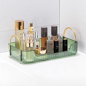 Plateau de rangement cosmétique en acrylique avec poignées, organisateur de maquillage vert pour salle de bain et bureau, capacité 3L, finition polie - Product Image 1