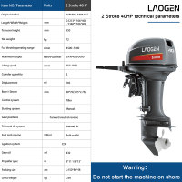 Moteur hors-bord neuf Laogen 40HP 2 temps refroidi par eau, carburateur à long carter carré et pied court