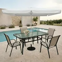 Ensemble de salle à manger d'extérieur avec parasol, ensemble de meubles de jardin, table en verre et 4 chaises empilables