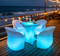 Table de bar LED moderne 16 couleurs, mobilier d'extérieur solaire LED lumineux, chaises et tables LED étanches à motif fleur de prunier