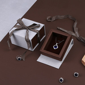 Boyang Unique Design Linen Cloth Fabric Paper <b>Ring</b> Bangle Jewelry Box Packaging with Ribbon - Product Image 3