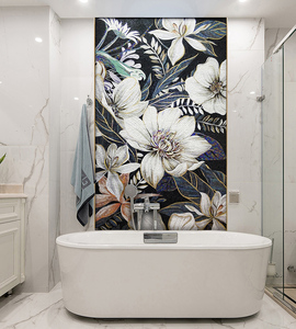 Mosaico Floreale in Vetro Fatto a Mano Personalizzato, Murale Botanico di Ortensie per Progetti di Hotel, Ville e Hall - Product Image 4