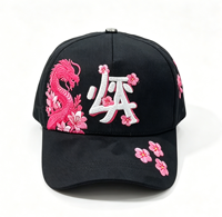 Casquettes de baseball japonaises personnalisées G5 en gros, brodées, à visière déchirée, doublées satin, 5 panneaux, avec strass Sakura