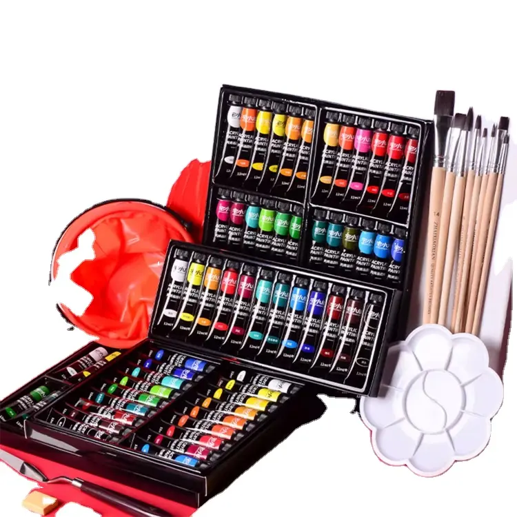 NEU OEM Großhandel 12 ml Rohr Acryl-Malerei für Anfänger Leinwand 12 18 24 Farben Acryl-Malerei-Set